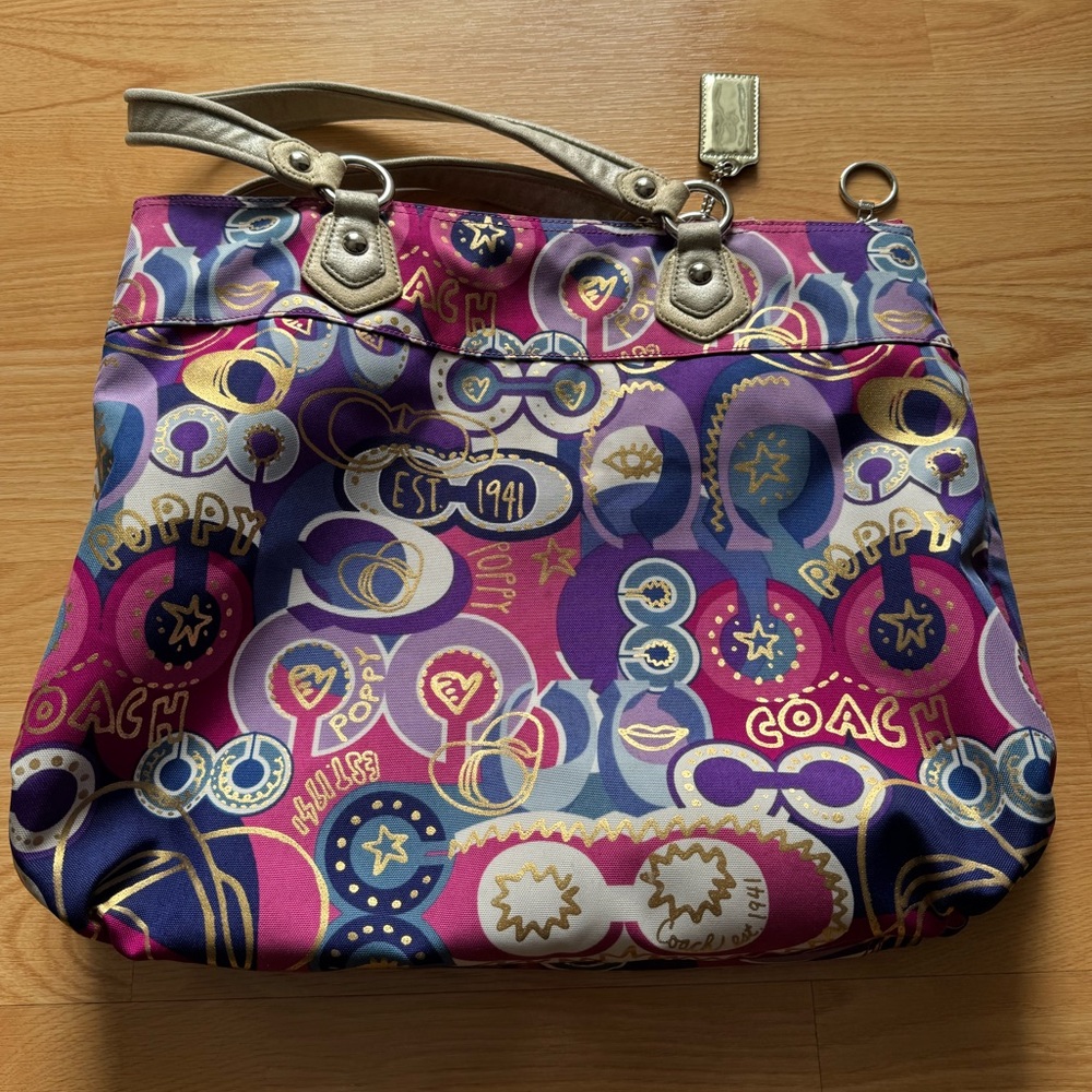 LIMITED EDITION Y2K Coach Poppy Pop C Metallic Graffiti Large Tote Bag Retro - Picture 3 of 9